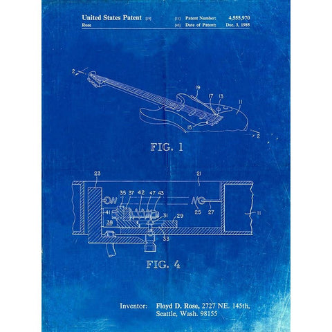 PP819-Faded Blueprint Floyd Rose Tremolo Patent Poster Gold Ornate Wood Framed Art Print with Double Matting by Borders, Cole