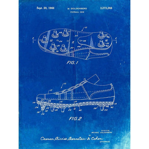 PP824-Faded Blueprint Football Cleat Patent Print White Modern Wood Framed Art Print by Borders, Cole