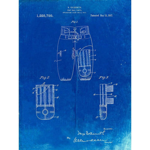 PP828-Faded Blueprint Football Pants Patent Print White Modern Wood Framed Art Print by Borders, Cole