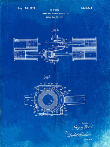 PP837-Faded Blueprint Ford Crank and Pitman White Modern Wood Framed Art Print with Double Matting by Borders, Cole