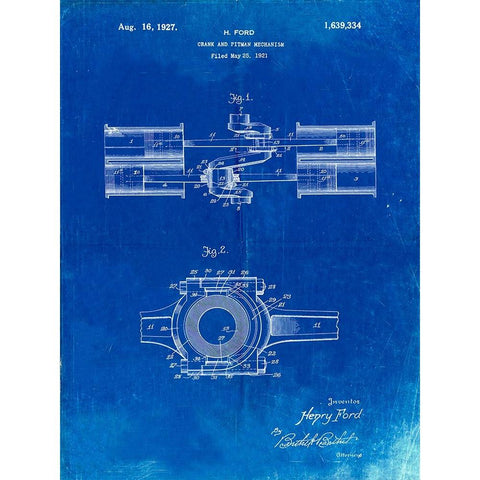 PP837-Faded Blueprint Ford Crank and Pitman Black Modern Wood Framed Art Print by Borders, Cole