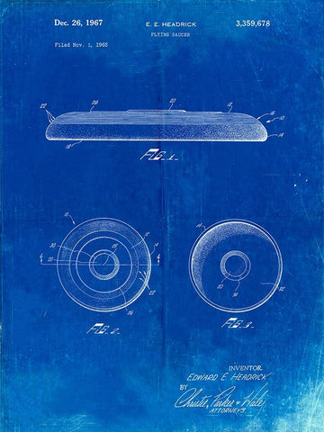 PP854-Faded Blueprint Frisbee Patent Poster Black Ornate Wood Framed Art Print with Double Matting by Borders, Cole