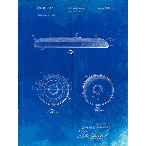 PP854-Faded Blueprint Frisbee Patent Poster White Modern Wood Framed Art Print by Borders, Cole