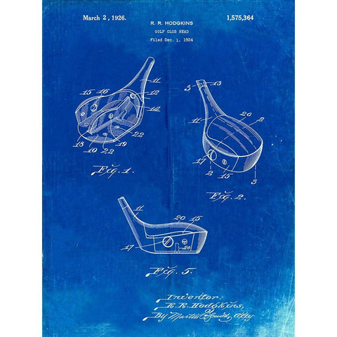 PP858-Faded Blueprint Golf Fairway Club Head Patent Poster White Modern Wood Framed Art Print by Borders, Cole