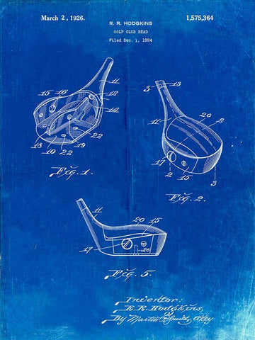 PP858-Faded Blueprint Golf Fairway Club Head Patent Poster Black Ornate Wood Framed Art Print with Double Matting by Borders, Cole