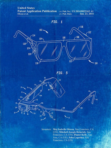 PP861-Faded Blueprint Google Glass Patent Poster White Modern Wood Framed Art Print with Double Matting by Borders, Cole
