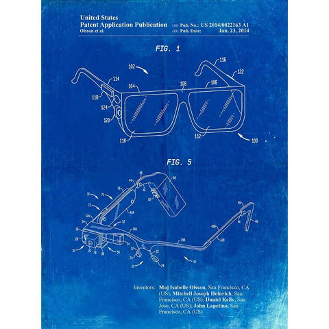 PP861-Faded Blueprint Google Glass Patent Poster Black Modern Wood Framed Art Print by Borders, Cole