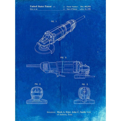 PP863-Faded Blueprint Grinder Poster, Grinder Patent Black Modern Wood Framed Art Print with Double Matting by Borders, Cole