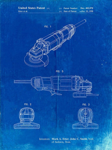 PP863-Faded Blueprint Grinder Poster, Grinder Patent White Modern Wood Framed Art Print with Double Matting by Borders, Cole