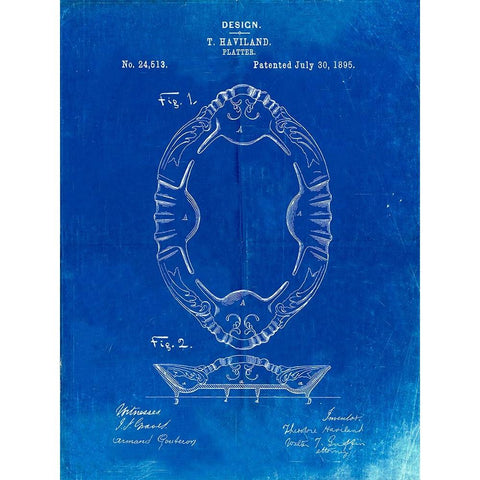 PP875-Faded Blueprint Haviland Serving Platter Poster White Modern Wood Framed Art Print by Borders, Cole