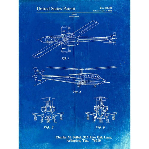 PP876-Faded Blueprint Helicopter Patent Print White Modern Wood Framed Art Print by Borders, Cole