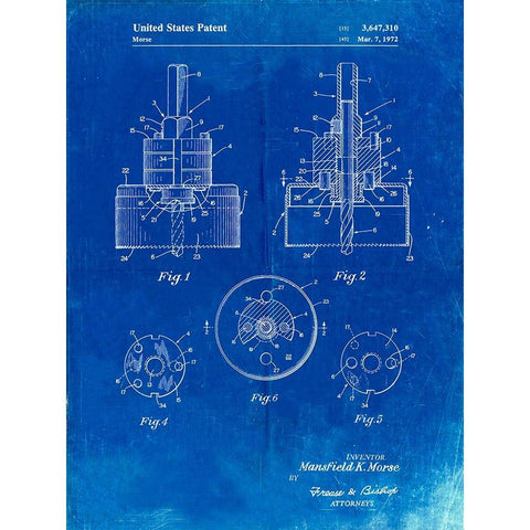 PP880-Faded Blueprint Hole Saw Patent Poster Black Modern Wood Framed Art Print by Borders, Cole