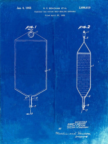 PP887-Faded Blueprint I.V. Bag Patent Poster Black Ornate Wood Framed Art Print with Double Matting by Borders, Cole