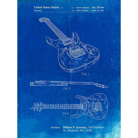 PP888-Faded Blueprint Ibanez Pro 540RBB Electric Guitar Patent Poster Gold Ornate Wood Framed Art Print with Double Matting by Borders, Cole