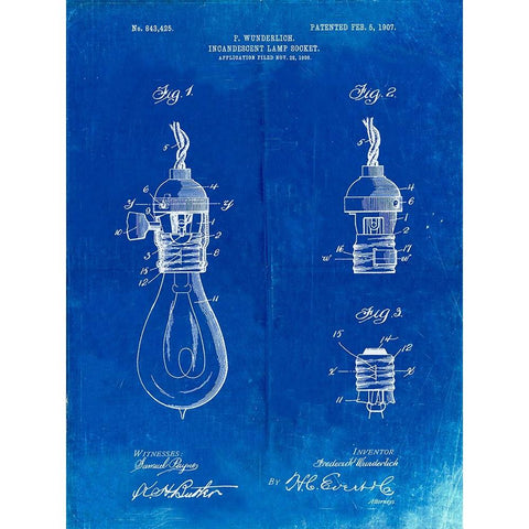 PP890-Faded Blueprint Incandescent Lamp Socket Patent Poster Black Modern Wood Framed Art Print by Borders, Cole