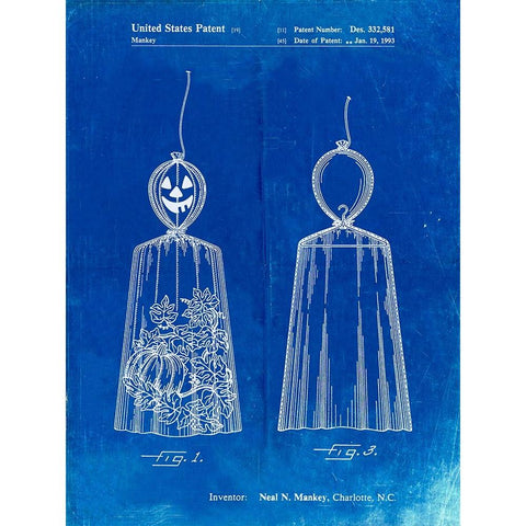 PP895-Faded Blueprint Jack OLantern Patent Poster White Modern Wood Framed Art Print by Borders, Cole