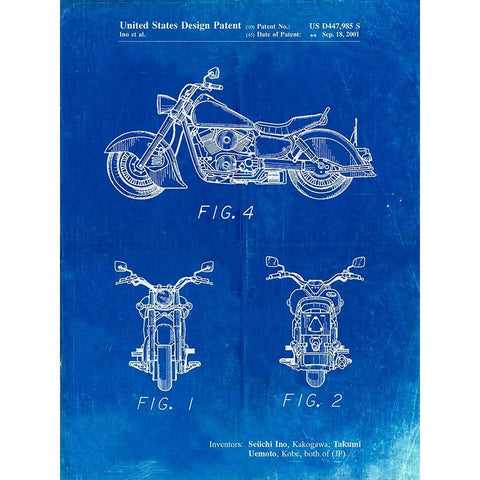 PP901-Faded Blueprint Kawasaki Motorcycle Patent Poster Gold Ornate Wood Framed Art Print with Double Matting by Borders, Cole