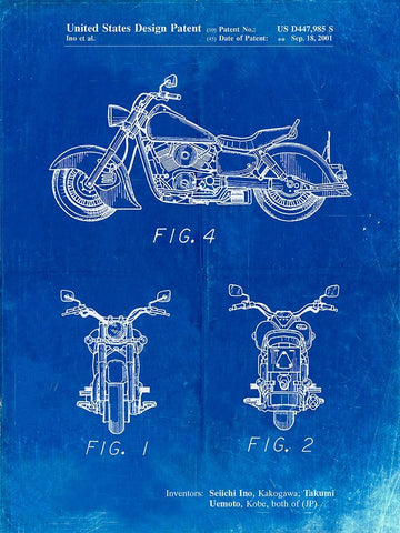 PP901-Faded Blueprint Kawasaki Motorcycle Patent Poster White Modern Wood Framed Art Print with Double Matting by Borders, Cole