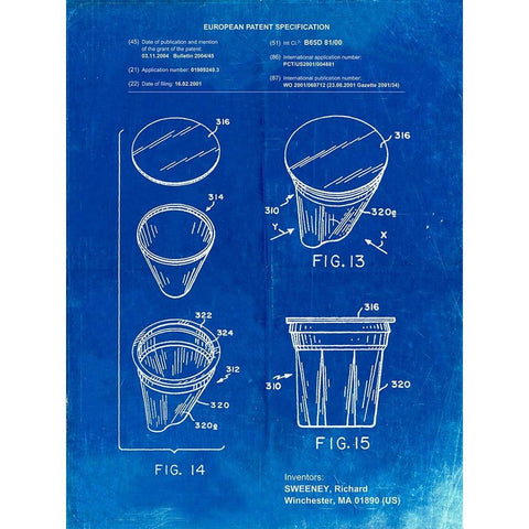 PP904-Faded Blueprint Keurig Cartridge Coffee Patent Poster White Modern Wood Framed Art Print by Borders, Cole