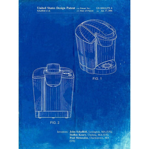 PP905-Faded Blueprint Keurig Coffee Brewer Patent Poster White Modern Wood Framed Art Print by Borders, Cole