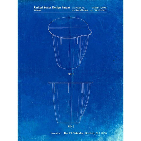 PP906-Faded Blueprint Keurig Cup Poster White Modern Wood Framed Art Print by Borders, Cole