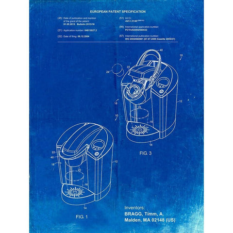 PP907-Faded Blueprint Keurig Patent Poster White Modern Wood Framed Art Print by Borders, Cole