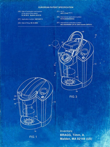 PP907-Faded Blueprint Keurig Patent Poster White Modern Wood Framed Art Print with Double Matting by Borders, Cole