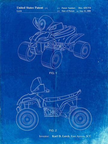 PP908-Faded Blueprint Kids 4-Wheeler Poster Black Ornate Wood Framed Art Print with Double Matting by Borders, Cole