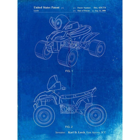 PP908-Faded Blueprint Kids 4-Wheeler Poster White Modern Wood Framed Art Print by Borders, Cole