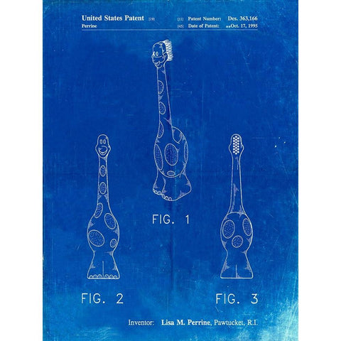 PP910-Faded Blueprint Kids Toothbrush Poster Gold Ornate Wood Framed Art Print with Double Matting by Borders, Cole