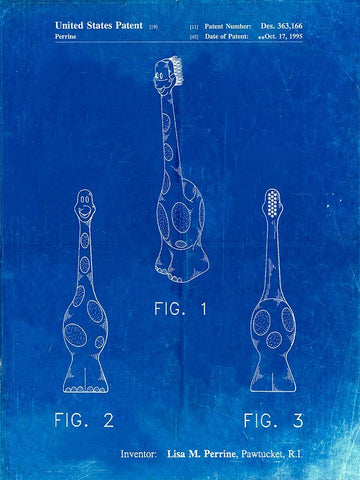 PP910-Faded Blueprint Kids Toothbrush Poster Black Ornate Wood Framed Art Print with Double Matting by Borders, Cole