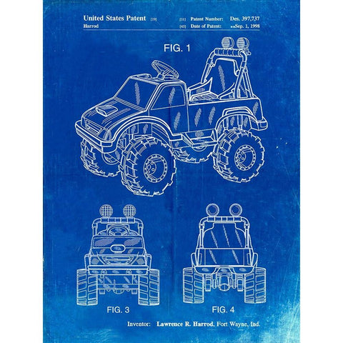 PP911-Faded Blueprint Kids Truck Poster Black Modern Wood Framed Art Print with Double Matting by Borders, Cole