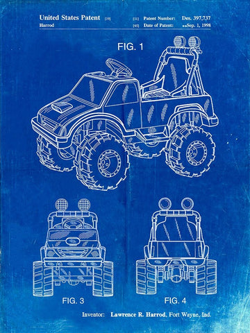 PP911-Faded Blueprint Kids Truck Poster Black Ornate Wood Framed Art Print with Double Matting by Borders, Cole