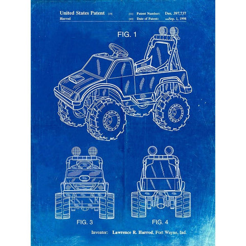 PP911-Faded Blueprint Kids Truck Poster White Modern Wood Framed Art Print by Borders, Cole