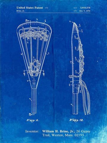 PP915-Faded Blueprint Lacrosse Stick 1936 Patent Poster Black Ornate Wood Framed Art Print with Double Matting by Borders, Cole