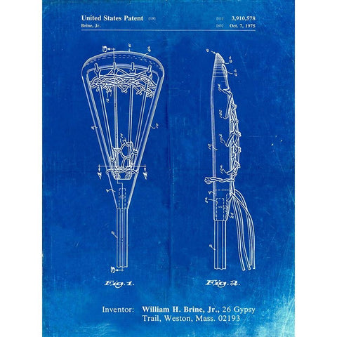 PP915-Faded Blueprint Lacrosse Stick 1936 Patent Poster Gold Ornate Wood Framed Art Print with Double Matting by Borders, Cole