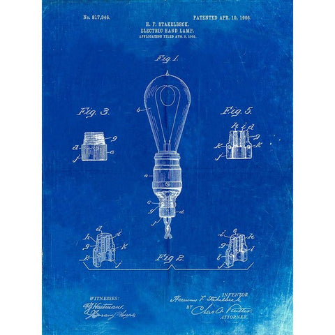 PP917-Faded Blueprint Large Filament Light Bulb Patent Poster Black Modern Wood Framed Art Print with Double Matting by Borders, Cole