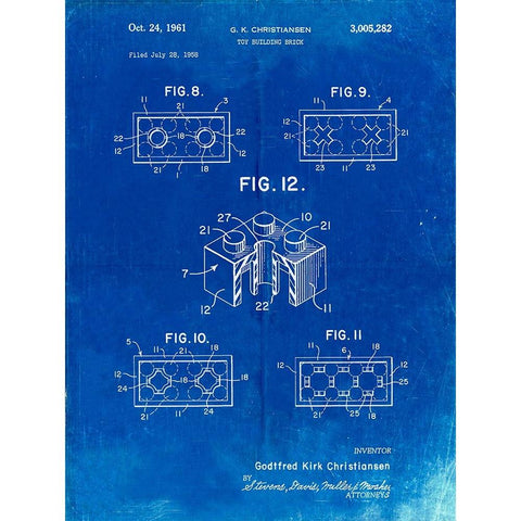 PP919-Faded Blueprint Lego Building Brick Patent Poster Black Modern Wood Framed Art Print with Double Matting by Borders, Cole