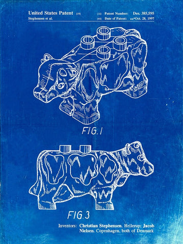 PP921-Faded Blueprint Lego Cow Patent Poster White Modern Wood Framed Art Print with Double Matting by Borders, Cole