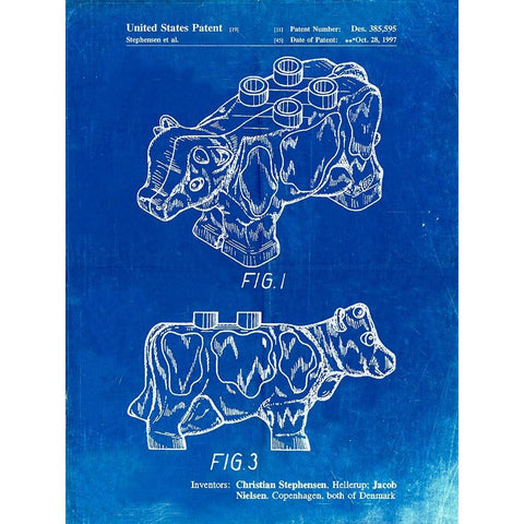 PP921-Faded Blueprint Lego Cow Patent Poster Gold Ornate Wood Framed Art Print with Double Matting by Borders, Cole