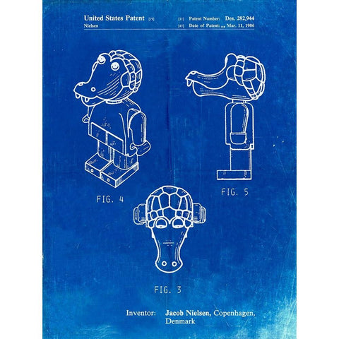 PP922-Faded Blueprint Lego Crocodile Patent Poster White Modern Wood Framed Art Print by Borders, Cole