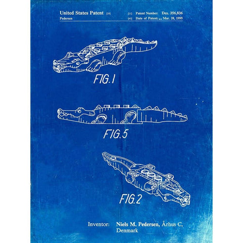 PP923-Faded Blueprint Lego Crocodile Poster Black Modern Wood Framed Art Print by Borders, Cole