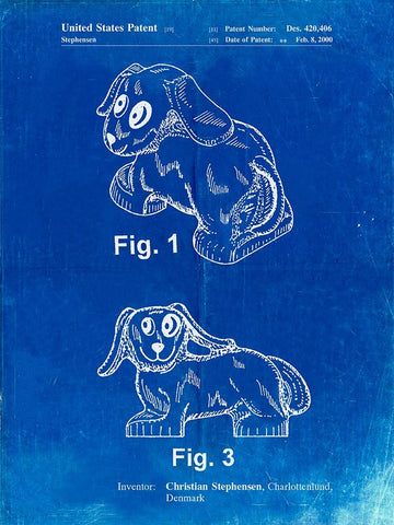 PP924-Faded Blueprint Lego Dog Poster White Modern Wood Framed Art Print with Double Matting by Borders, Cole