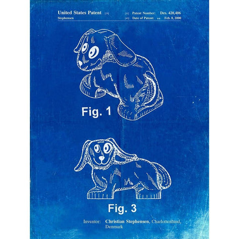PP924-Faded Blueprint Lego Dog Poster White Modern Wood Framed Art Print by Borders, Cole