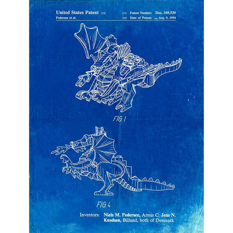 PP925-Faded Blueprint Lego Dragon Patent Poster Black Modern Wood Framed Art Print with Double Matting by Borders, Cole