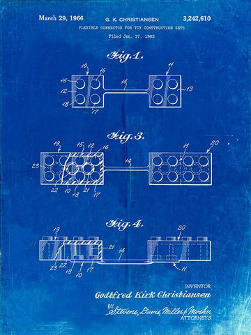 PP926-Faded Blueprint Lego Flexible Connector Patent Poster Black Ornate Wood Framed Art Print with Double Matting by Borders, Cole