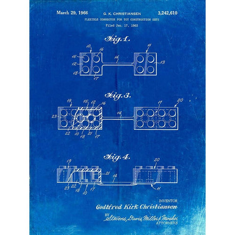 PP926-Faded Blueprint Lego Flexible Connector Patent Poster Gold Ornate Wood Framed Art Print with Double Matting by Borders, Cole