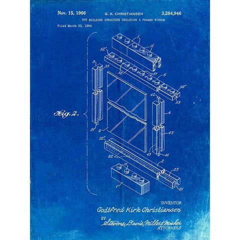 PP927-Faded Blueprint Lego Framed Window Building Kit Patent Poster Black Modern Wood Framed Art Print with Double Matting by Borders, Cole