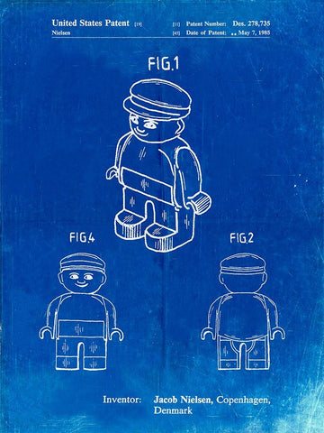 PP928-Faded Blueprint Lego Guy Poster White Modern Wood Framed Art Print with Double Matting by Borders, Cole