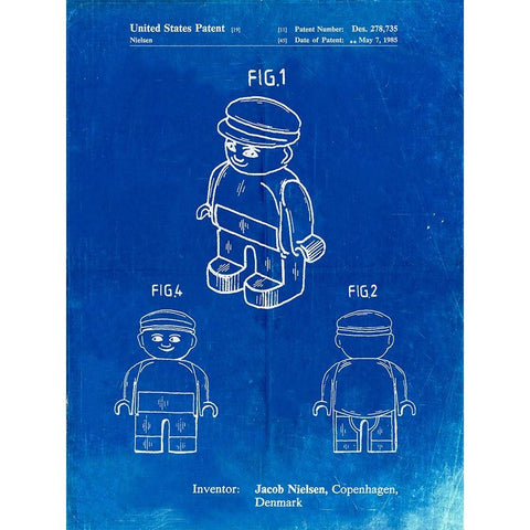 PP928-Faded Blueprint Lego Guy Poster Black Modern Wood Framed Art Print by Borders, Cole